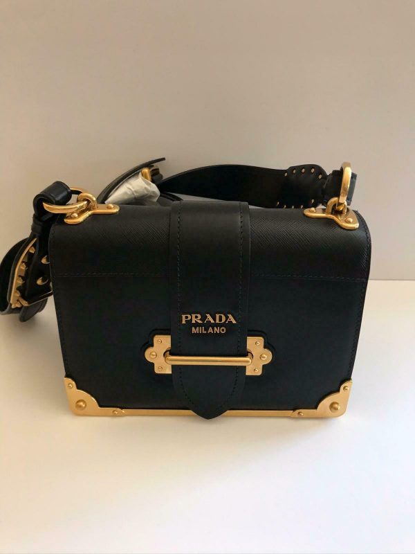 Prada 1bd045 cahier leather shoulder bag black