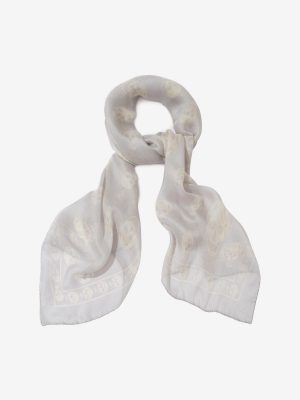 Alexander mcqueen 110640 classic silk chiffon skull scarf grey