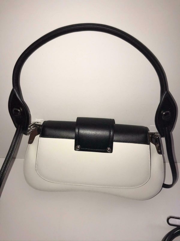 Prada 1bd168 sidione leather shoulder bag white black