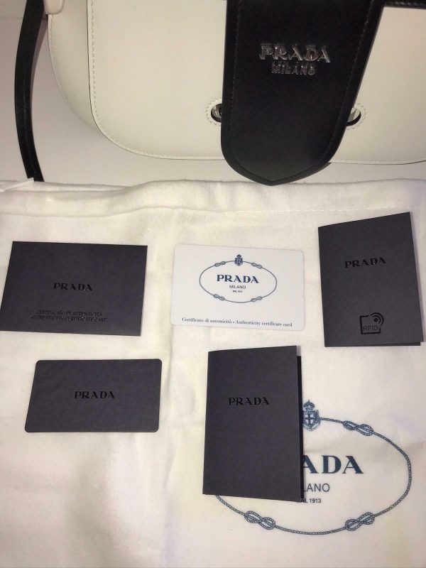 Prada 1bd168 sidione leather shoulder bag white black