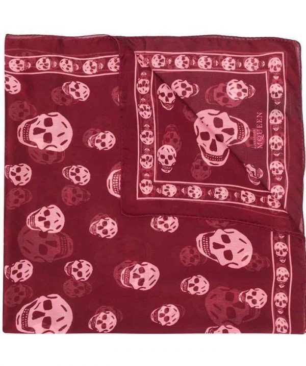 Alexander mcqueen 110640 classic silk chiffon skull scarf - burgundy