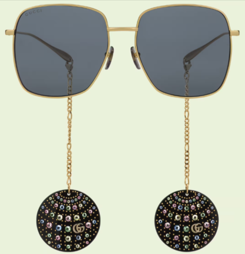 GUCCI 706683 SQUARE SUNGLASSES WITH DISCO BALL CHARMS WITH GREY LENS